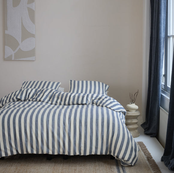 Elias Blue Stripe Flannel Bedding Collection-Gina's Home Linen Ltd