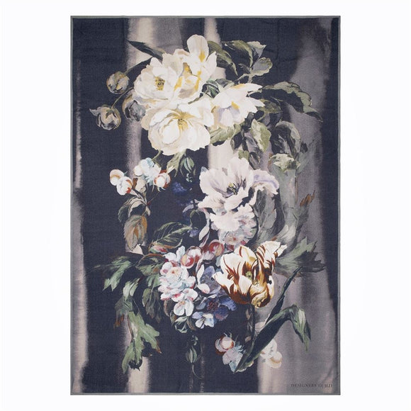 Delft Flower Noir Wool Throw-Gina's Home Linen Ltd